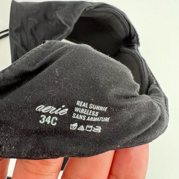 Aerie Real Sunnie Wireless Black Bra Relaxed Fit Lounge T-Shirt Bra Size 34C - Picture 2 of 5